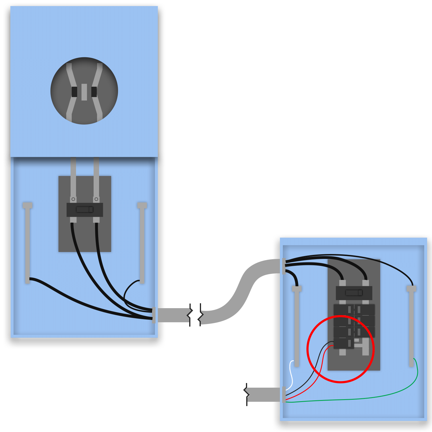 Backfeed Breaker - Feedthrough with Main (Meter-Main Disconnect) wiring diagram