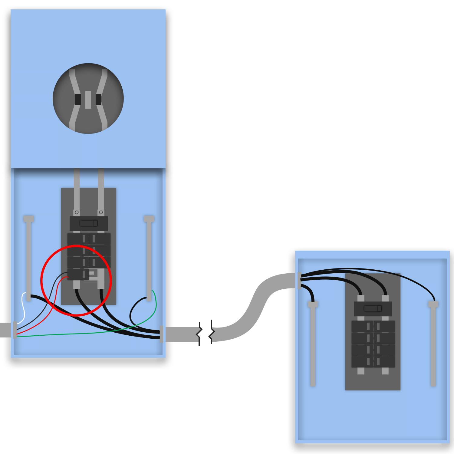 Backfeed Breaker - Meter-Main with Feedthrough wiring diagram