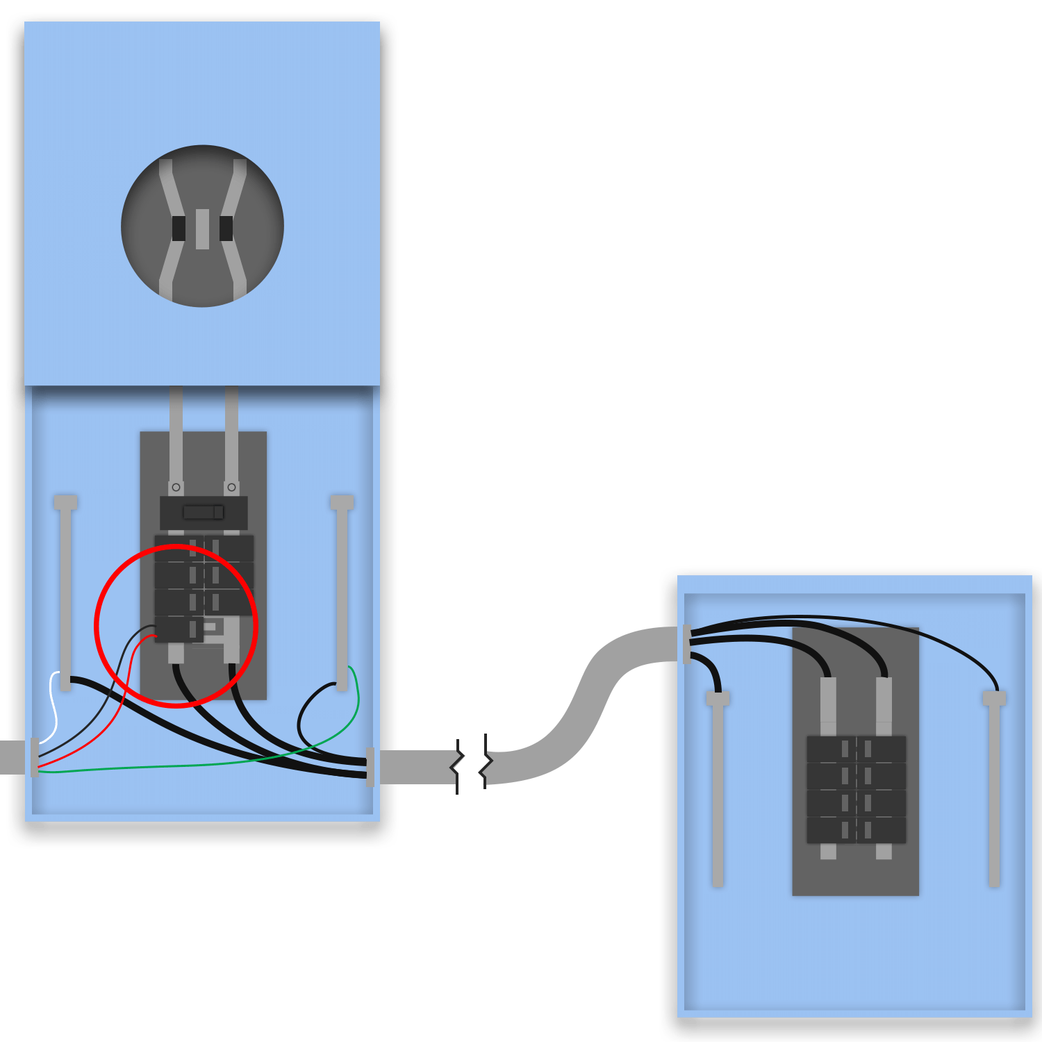 Backfeed Breaker - Meter-Main with Derate (feedthrough) wiring diagram